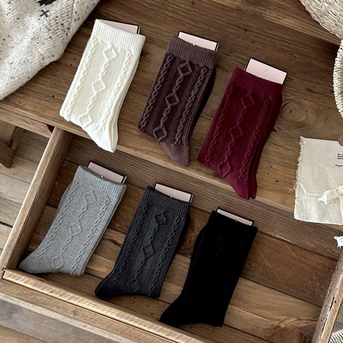 保暖女士兔绒麻花顺滑中筒袜