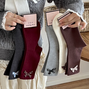 蝴蝶结装 春秋天袜子女中筒袜个性 饰袜外穿学生公主袜 包邮 全店满15