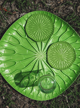 泰国Qualy Baihua荷叶托盘 碗盘酒杯沥水垫盘 创意塑料果盘 绿色