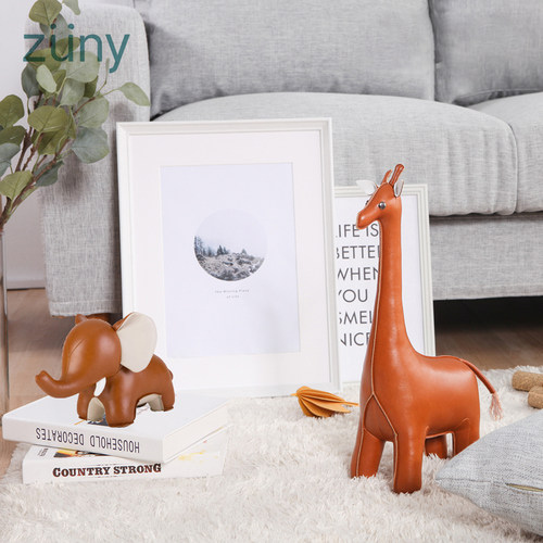 台湾zuny大象长颈鹿书挡礼品摆件