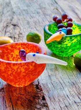 Borowski艺术玻璃 翠迪鸟创意水果碗糖果甜品果脯碗 翠鸟装饰摆件