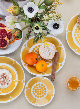 芬兰arabia Sunnuntai黄色绿色星期天咖啡杯餐盘碗碟马克杯北欧风