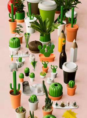 泰国进口qualy 创意设计仙人掌马桶刷纸巾座冰箱贴小纸篓仙人球