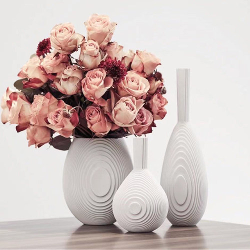 北欧丹麦白瓷涟漪花瓶简约现代