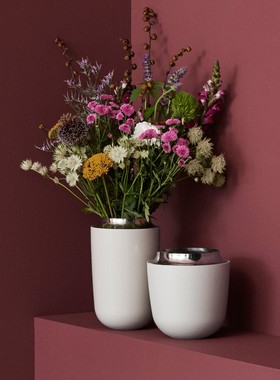 丹麦stelton Concave vase 极简风铝合金+不锈钢花瓶北欧插花摆件