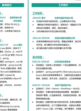 1400套java后端高端大气简历优质模板项目经验包装大高频厂简历题