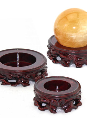 实木木托葫芦水晶球底座球形摆件鸡翅木底托工艺品木质整木底座