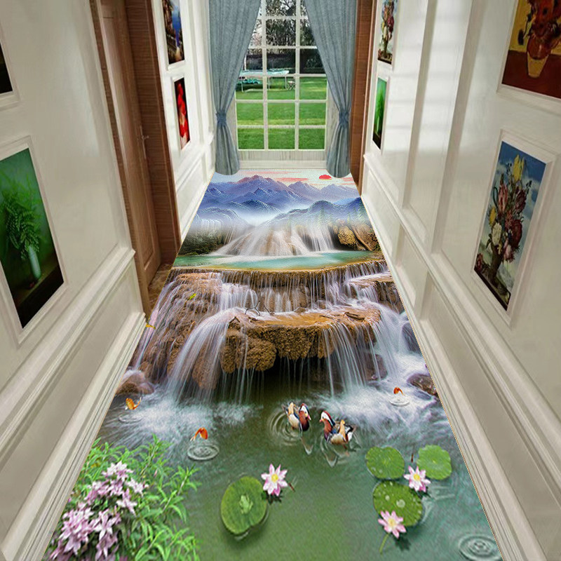 创意3D立体地贴荷塘流水瀑布沙滩海洋商场客厅玄关厨房防水地贴画