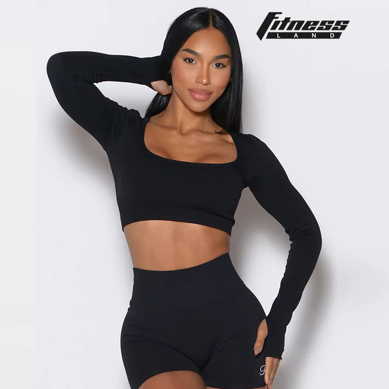 Официальный сайт авторизованный BOMBSHELL SPORTSWEAR обтягивающий спортивный лонгслеб рукав с квадратным вырезом пуловер