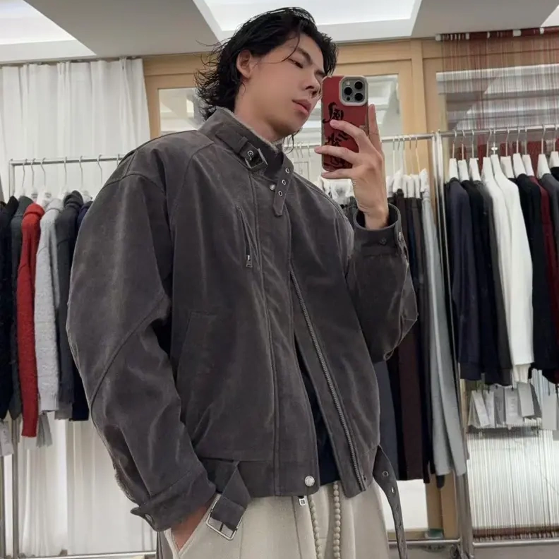 【TANP】25A/W 冬季加绒/-15度加厚植绒皮面宽松座山雕夹克外套