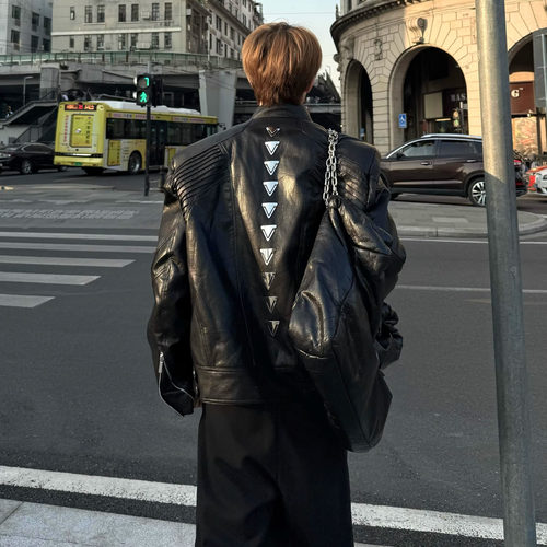 25秋冬高定款 金属骨骼 哥斯拉立领机车超帅PU外套夹克男女同款