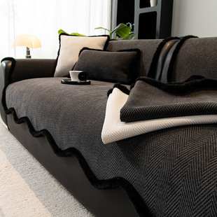 轻奢黑色沙发垫极简风四季通用2025新款直排沙发坐垫固定防滑盖布