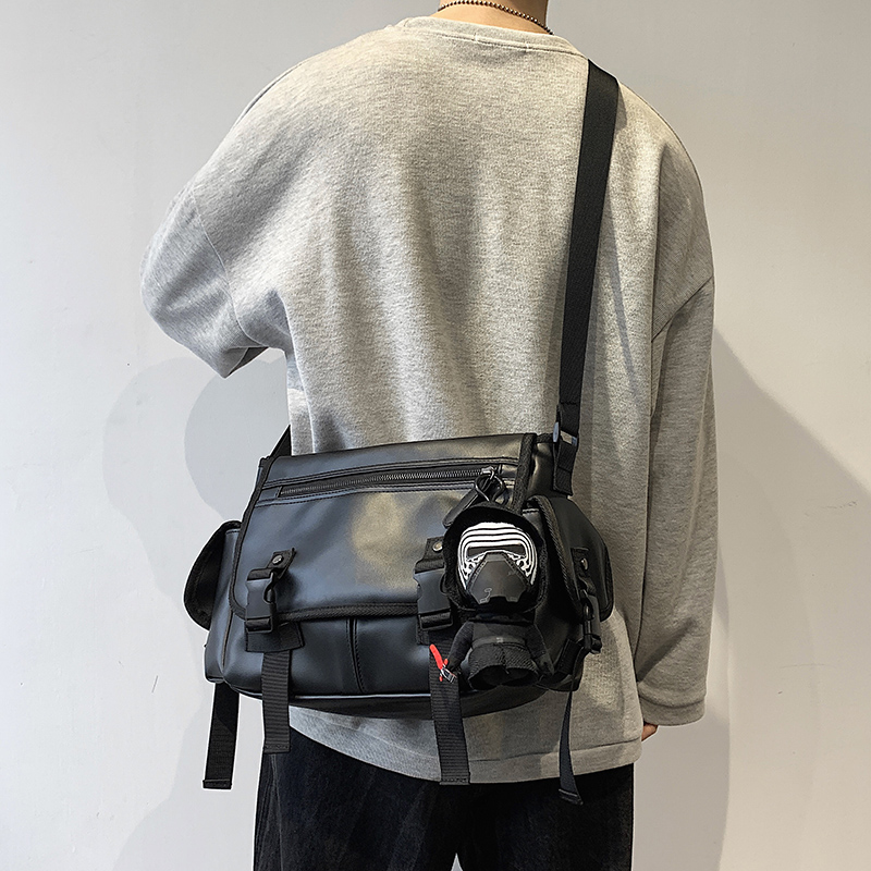 潮牌工装风pu皮个性男生单肩包