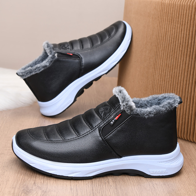 老北京棉鞋男冬季保暖加绒爸爸鞋短靴加厚防滑父亲鞋棉靴皮面防寒