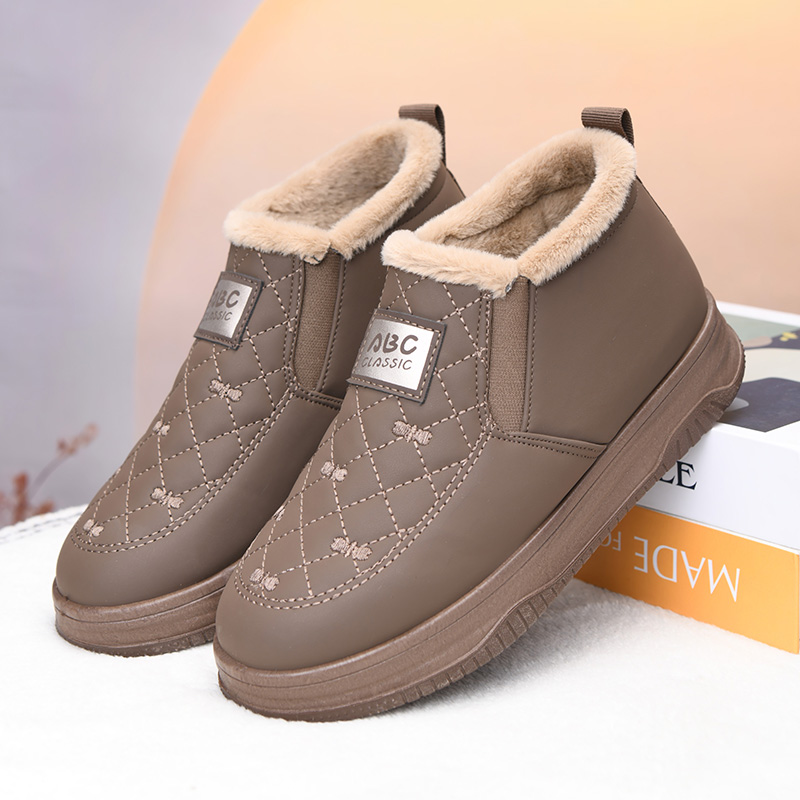 老北京棉鞋女冬季皮面加厚保暖妈妈短靴加绒防寒软底女士棉靴防滑