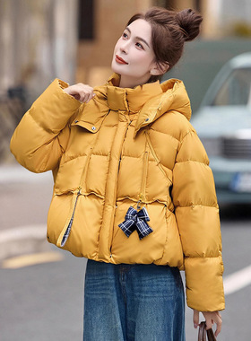 格纹拼接面包羽绒服女短款2025冬新款设计感连帽时尚外套 KX8669