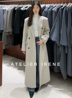 Irene长款大衣女韩国东大门冬季双排扣收腰显瘦气质羊毛呢外套厚