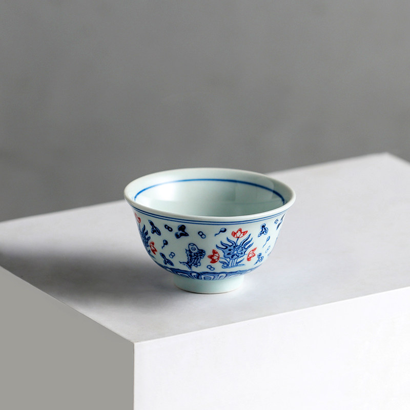仿古青花茶杯陶瓷品茗杯景德镇功夫茶具主人杯茶碗青花压手杯单杯
