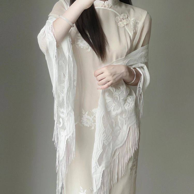 cos外搭披肩中式国风汉服旗袍女办公室薄款装饰蕾丝三角巾丝巾春