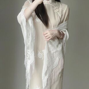 cos外搭披肩中式国风汉服旗袍女办公室薄款装饰蕾丝三角巾丝巾春