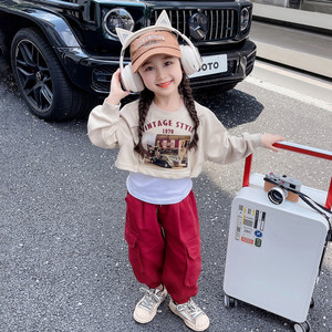 网红女童套装洋气2023新款卫衣儿童休闲工装裤时髦宝宝运动三件套