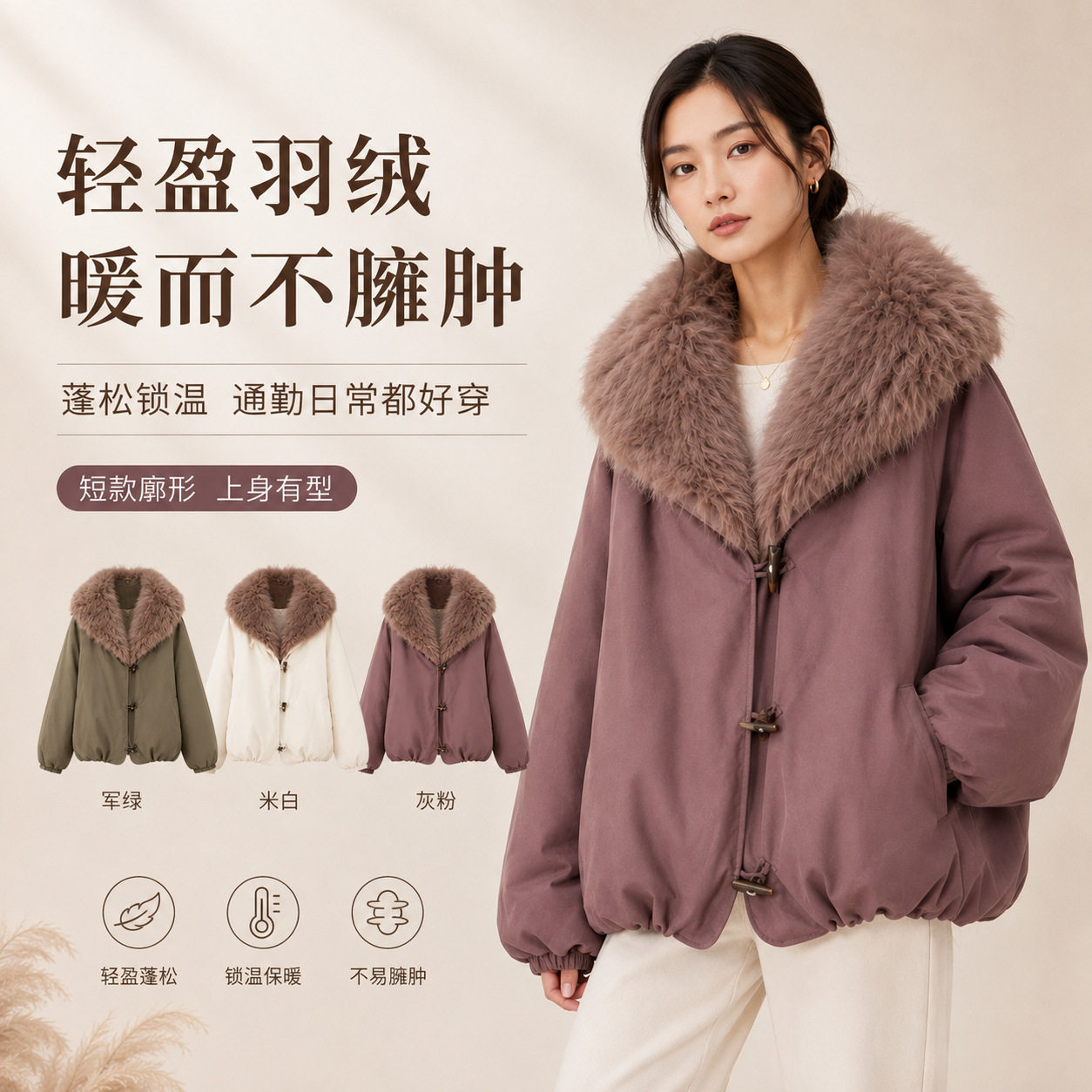 冬季新款羽绒服狐狸毛排条大翻领保暖派克服中长款显瘦外套