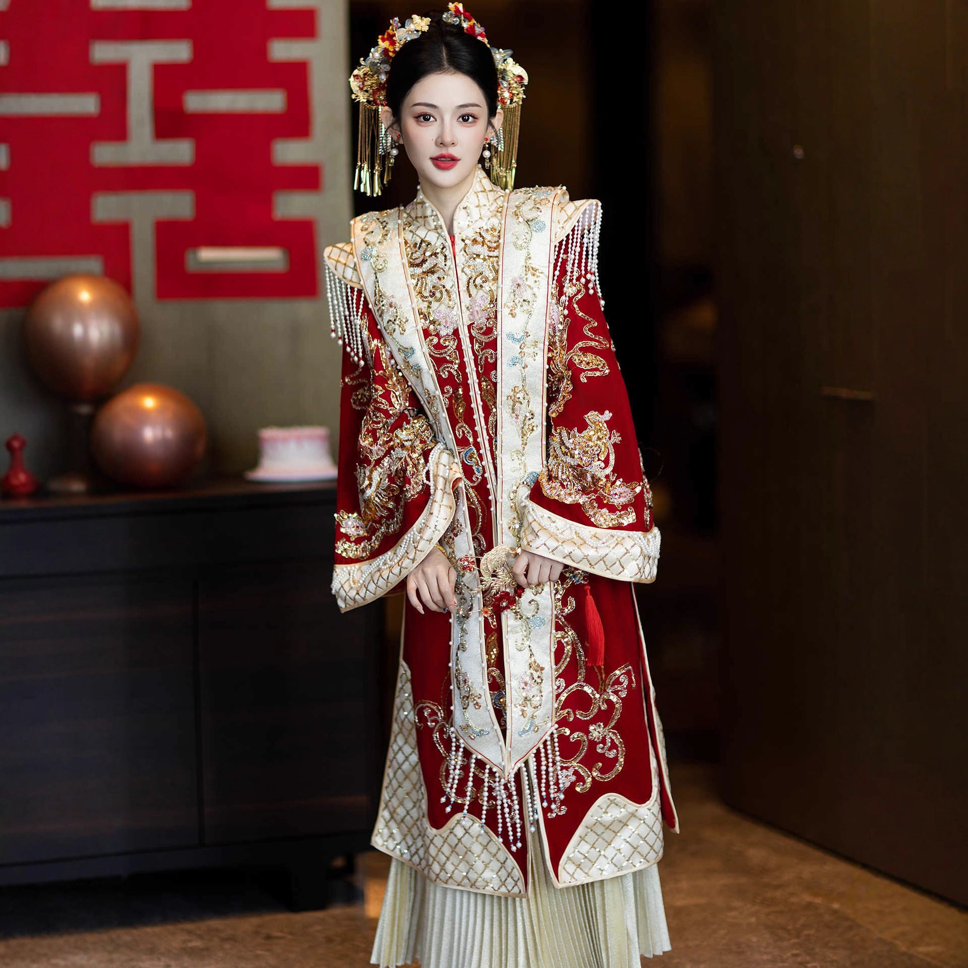 复古宫庭感秀禾明制凤冠霞帔敬酒礼服新娘结婚嫁衣中式长袍