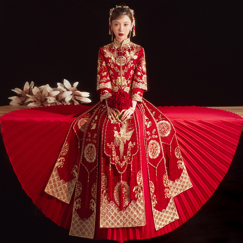 复古官庭感新娘秀禾喜庆情侣款大码中式敬酒婚纱礼服龙凤褂出阁