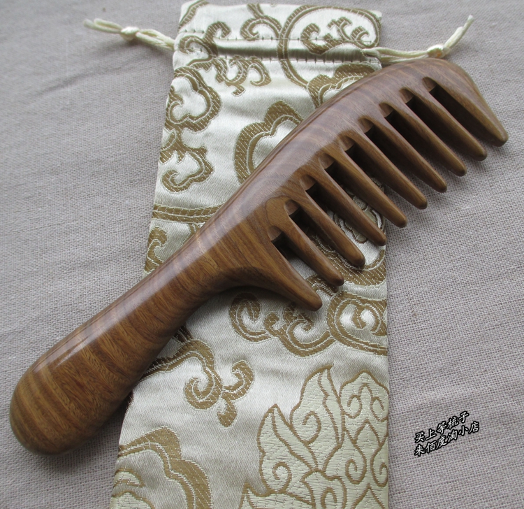 整木 天然正品绿檀木梳 檀香宽齿卷发梳子 大齿按摩防静电可刻字