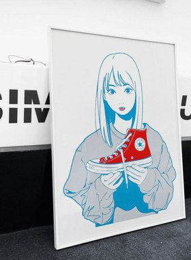 Backside works卡通版画女孩卧室书房书桌挂画动漫装饰画工作室