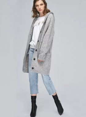 绣花连帽宽松中长款毛织开衫外套683rj1840000