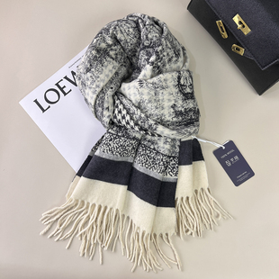 100%澳洲羊毛千鸟格围巾女秋冬季羊绒围脖丛林动物高级感双面披肩