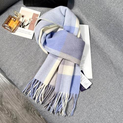 新款wool100%纯羊毛围巾女冬季百搭拼色格子保暖披肩高档羊绒围脖