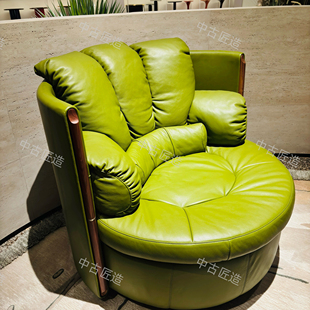 茶室真皮主人椅可旋转单人沙发椅创意复古单人椅家用客厅设计师椅