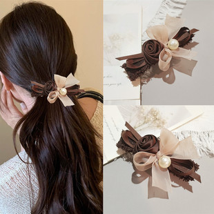 2025新款秋冬美拉德蝴蝶结发夹后脑勺玫瑰发卡弹簧夹半扎发顶夹