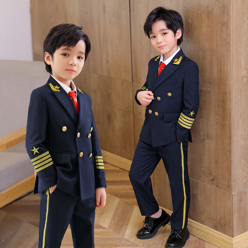 儿童西装男童机长飞行服套装帅气空少制服国庆学生走秀合唱演出服