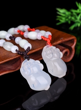 白玉髓冰透玛瑙小挂件情侣生肖猪