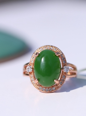 碧玉925银镶嵌活口戒指新品