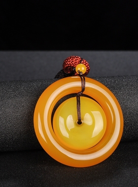 冰种黄色玛瑙平安扣毛衣链吊坠