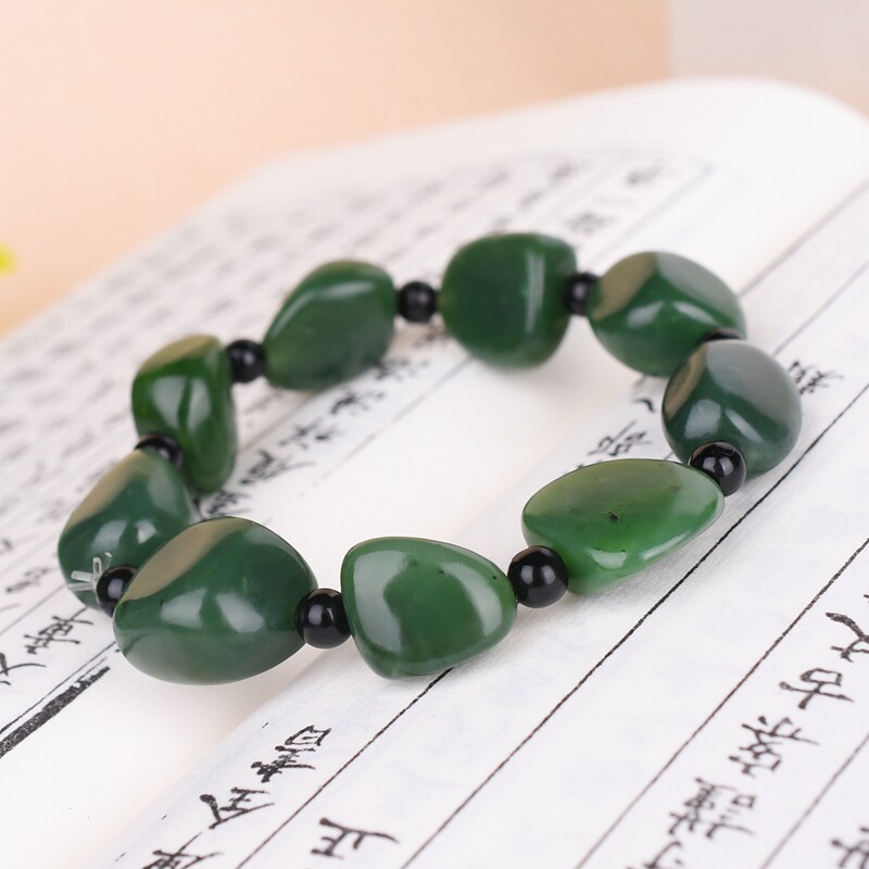 玉玲珑和田玉碧玉随形原石手链菠菜绿手串首饰品男女款老坑玉石