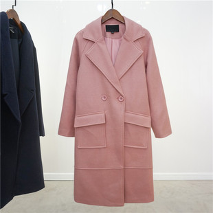 极简风大口袋西装领毛呢外套 春秋新品女装直筒中长呢子大衣