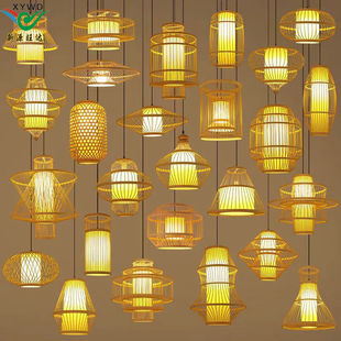 新中式禅意茶室民宿吊灯创意餐厅饭店火锅店竹灯笼吊灯竹艺竹编灯