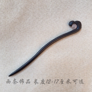 手工设计粉玉髓简约发簪女古风黑檀木质丸子头盘发及笄礼簪子