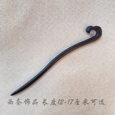 手工设计粉玉髓简约发簪女古风黑檀木质丸子头盘发及笄礼簪子