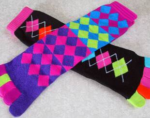 2双装菱格创意有分5脚趾头的袜子长筒亮丝情侣五指袜子厚冬男女