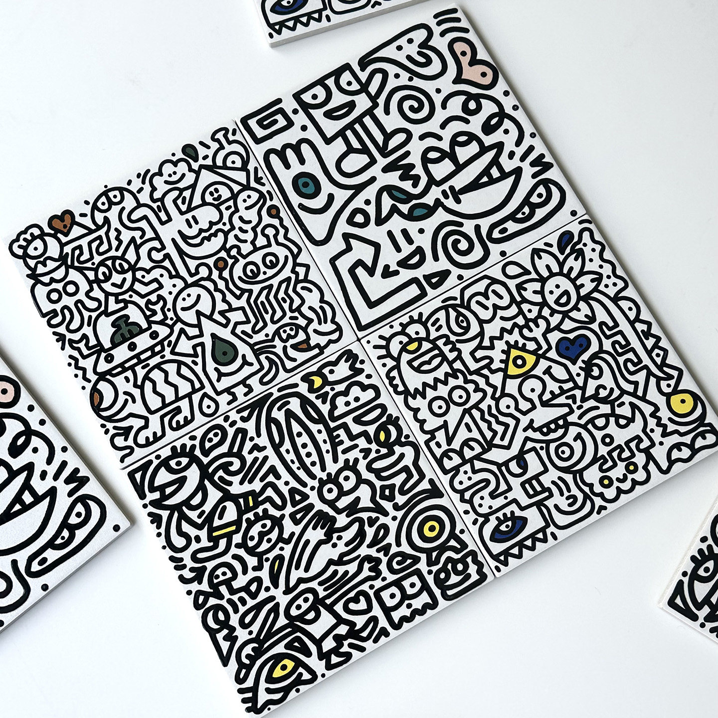 200x200黑白花砖几何卡通混装瓷砖民宿卫生间阳台地砖厨房墙砖