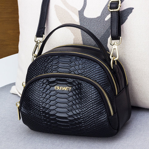 真皮小包包女多层软皮单肩圆包