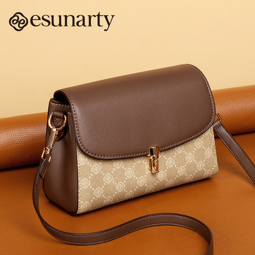 母亲节礼物斜挎包女士2026年新款头层牛皮老花妈妈款女士单肩包