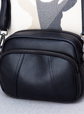 斜挎包包女2025新款真皮百搭头层牛皮通勤三层中年女士单肩小方包