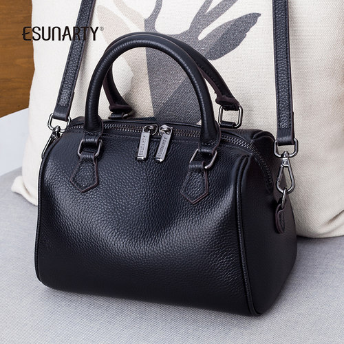 真皮女士出差波士顿手提包